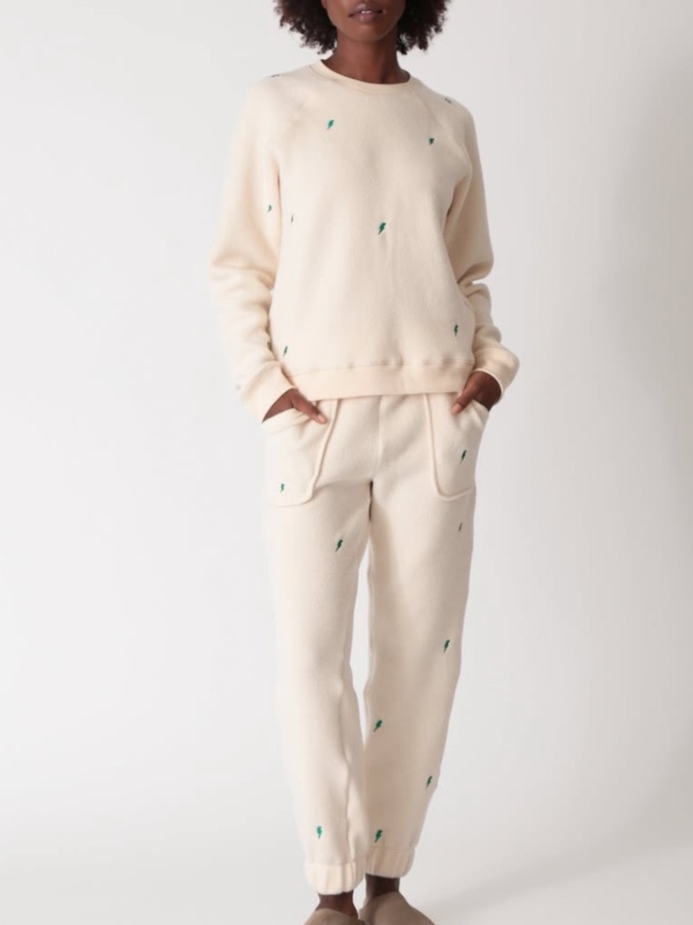 Sherpa Lightning Bolt Sweatsuit - Cream